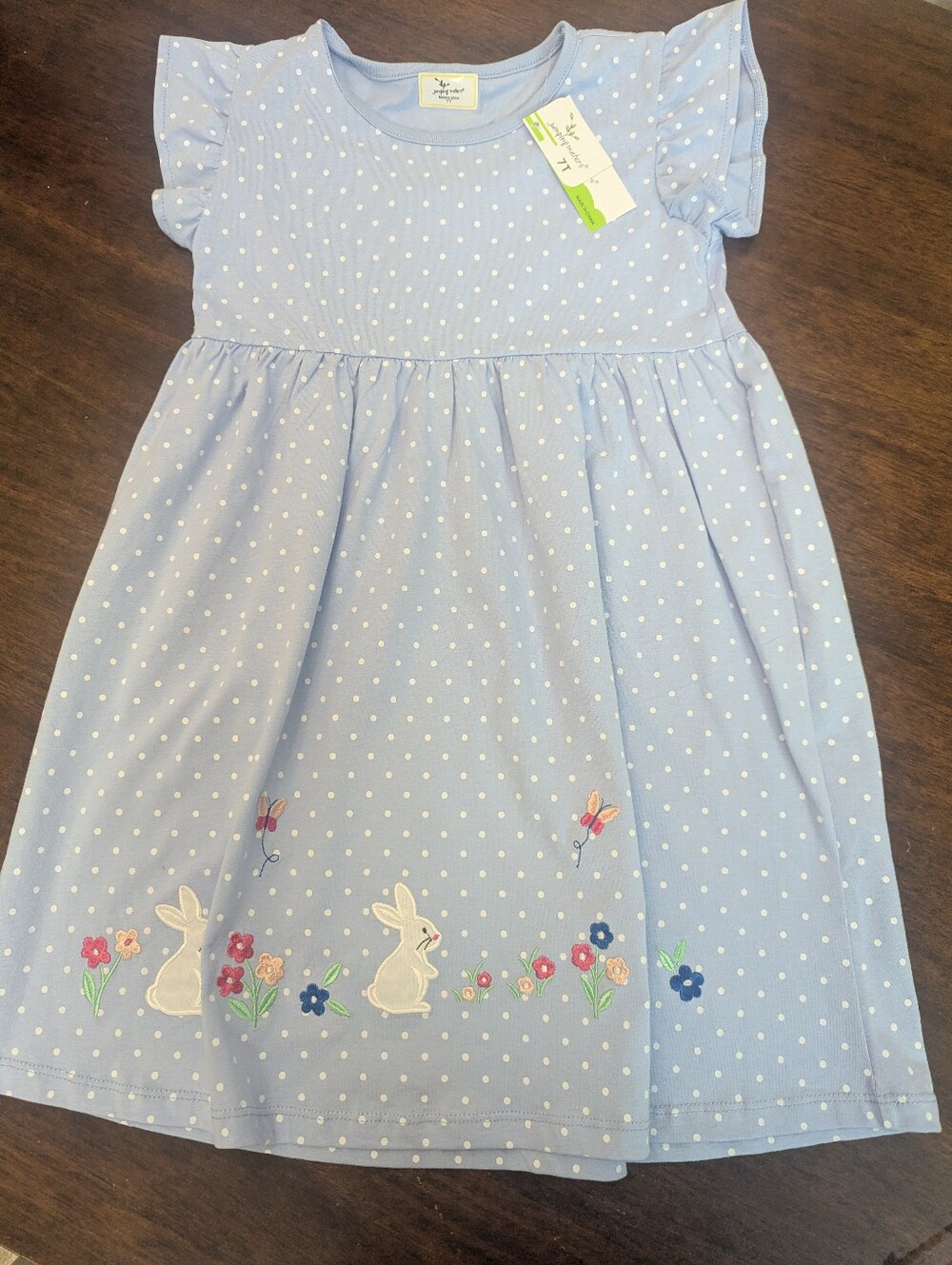 Light Blue Polka Dot Bunny-Trim Kids Dress